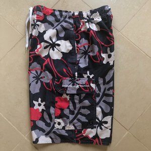 BEVERLY HILLS POLO CLUB Beachy Coastal Hawaiian Floral Swim Trunks Vacation